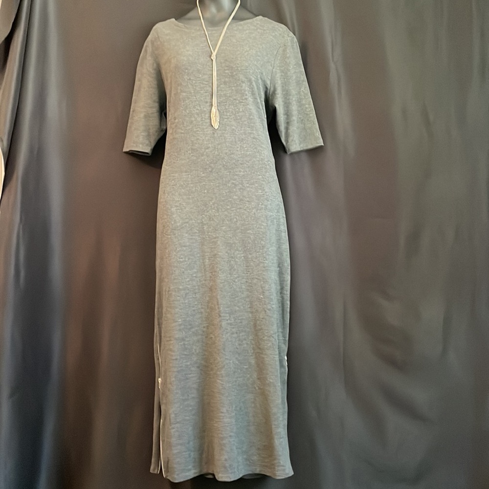 Top Shop dark grey super soft material midi Length dress 2 side zips Sz 6